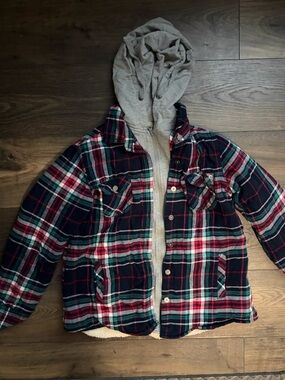 Natural Reflections Kids Plaid Hooded Puffer Jacket - Navy, Red & Green